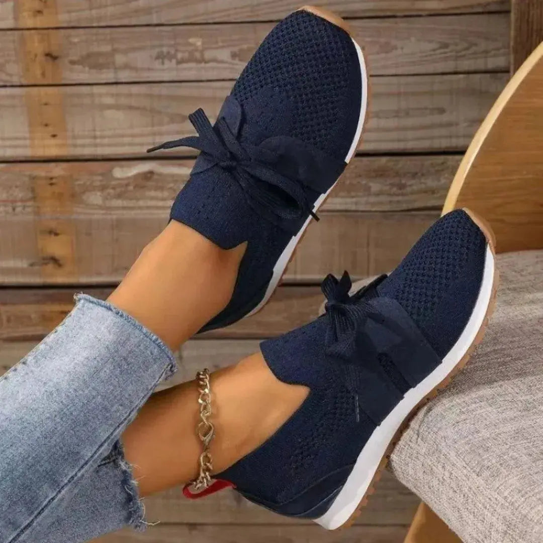 Avery gray knit slip-on sneakers breathable mesh upper cushioned sole sport silhouette