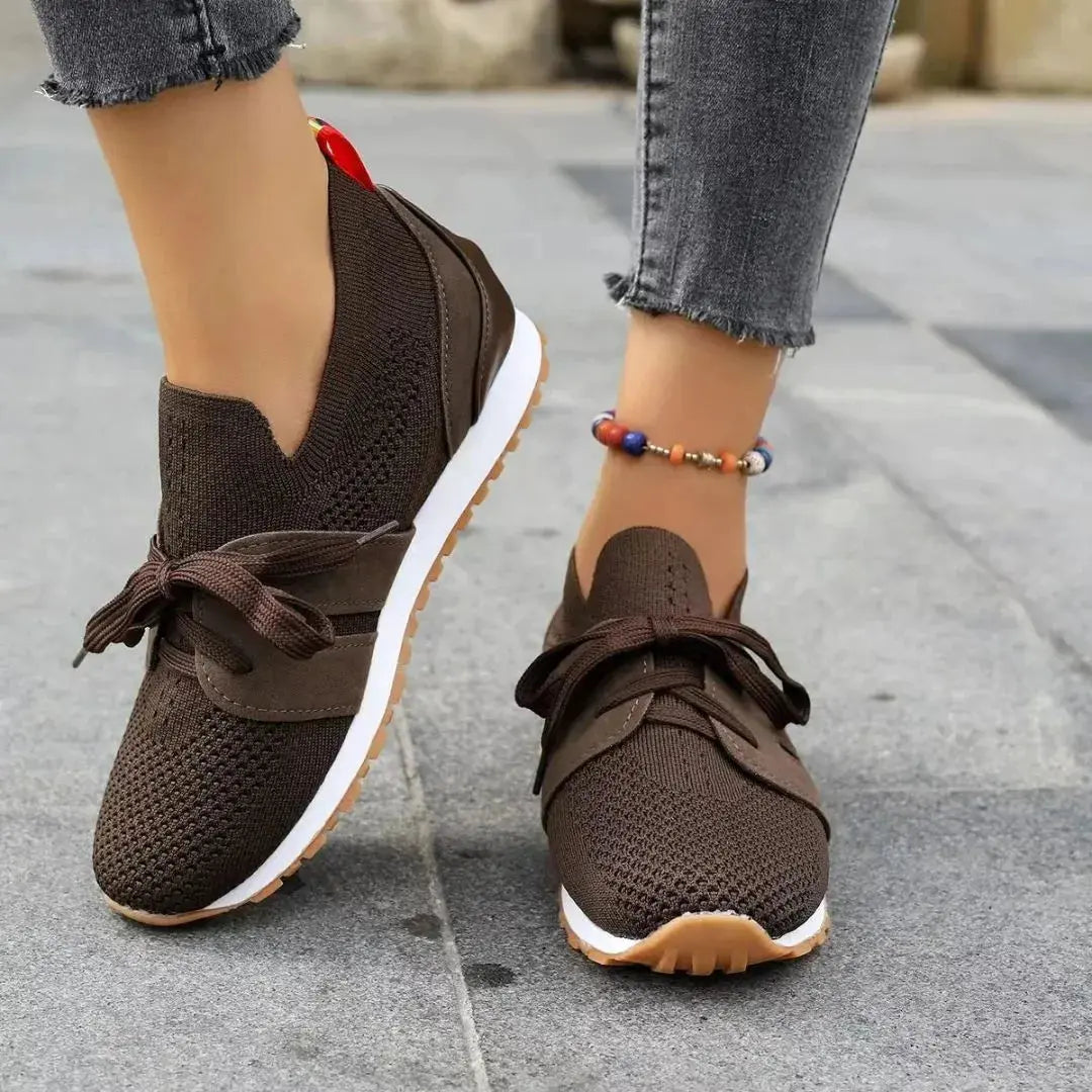 Avery gray knit slip-on sneakers with breathable mesh upper and cushioned sole for urban wear