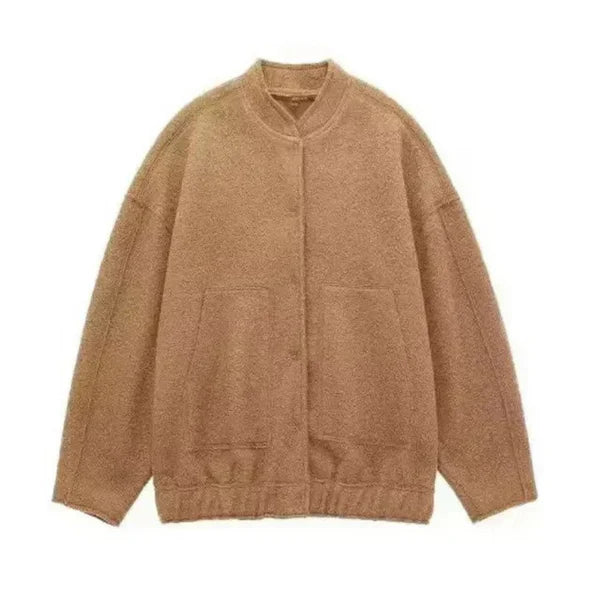 Women's oversized bomber jacket weather-resistant cozy outerwear with relaxed silhouette for layering