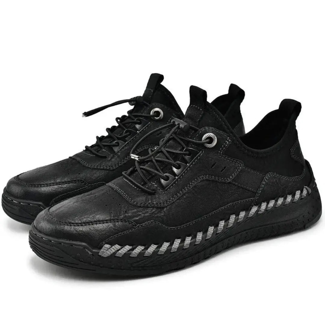 White handstitched genuine leather low-top sneakers with waterproof lining for all-day comfort