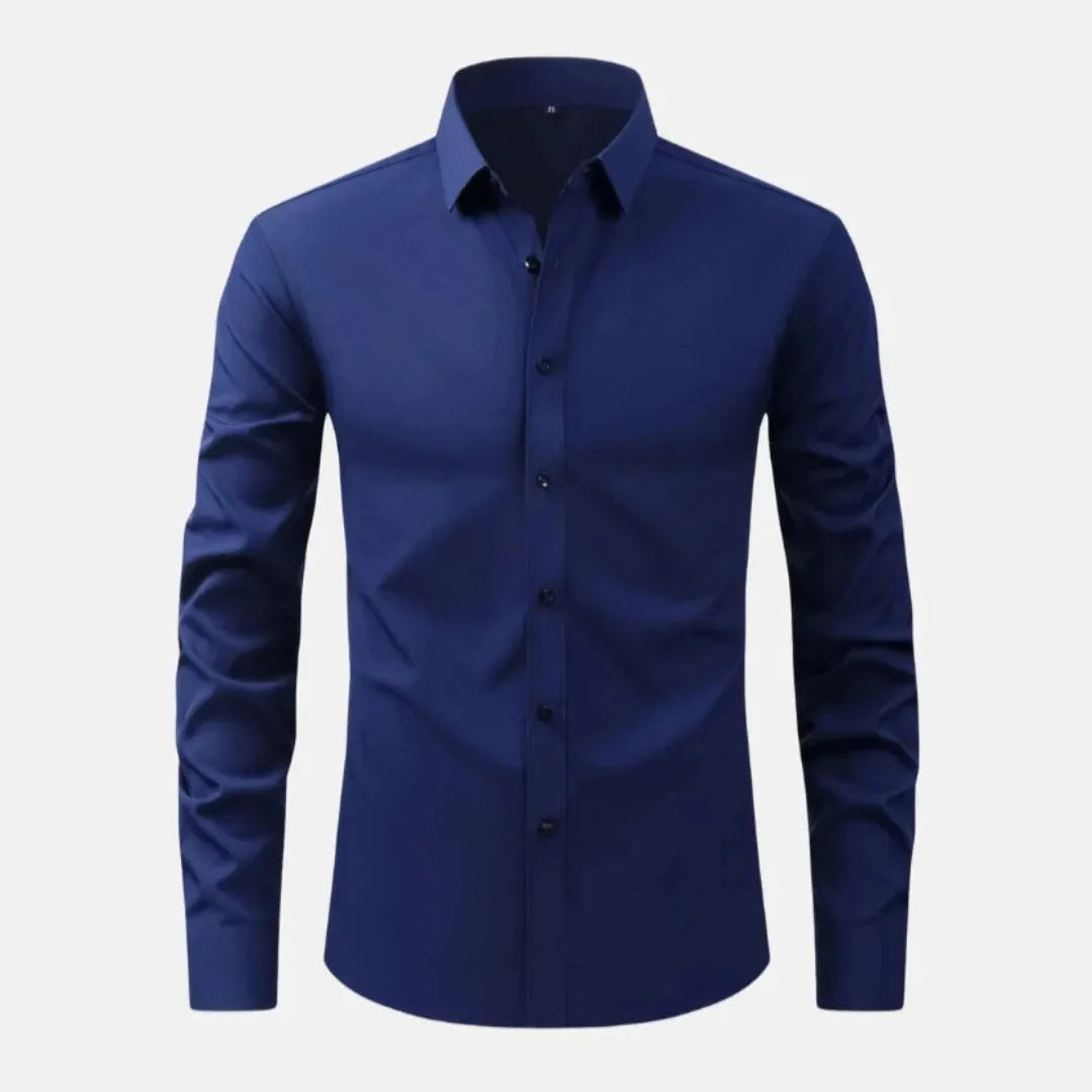 White slim fit long-sleeve tailored shirt with crisp finish designed for modern professionals
