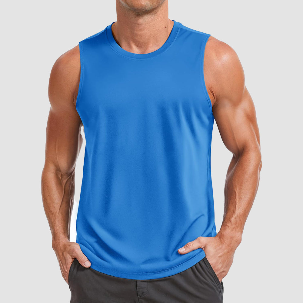 Men's white performance muscle tank UPF 50+ quick-dry sleeveless training top for athletes