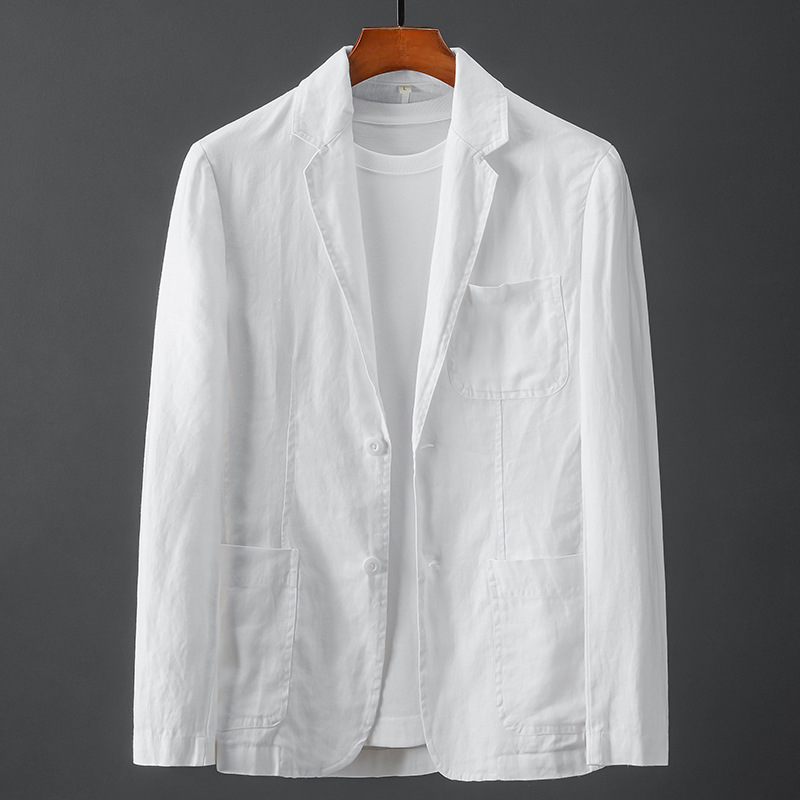 Azure blue linen blazer lightweight smart-casual breathable summer officewear with relaxed silhouette