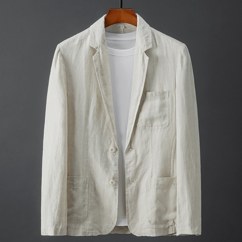 Azure blue linen blazer lightweight breathable slim fit smart-casual summer officewear for professionals