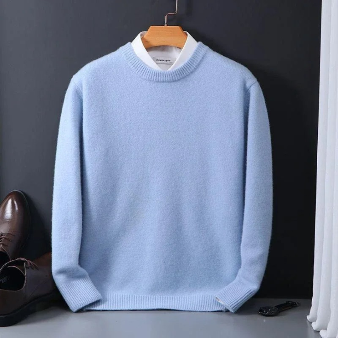 Men's ivory 100% cashmere crew neck sweater, regular fit with timeless silhouette