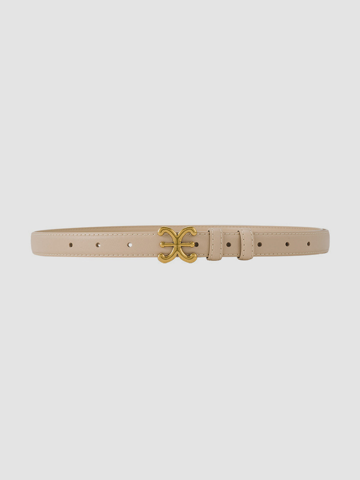 Genuine leather waist belt with sculpted gold-tone buckle, slim silhouette for everyday elegant style