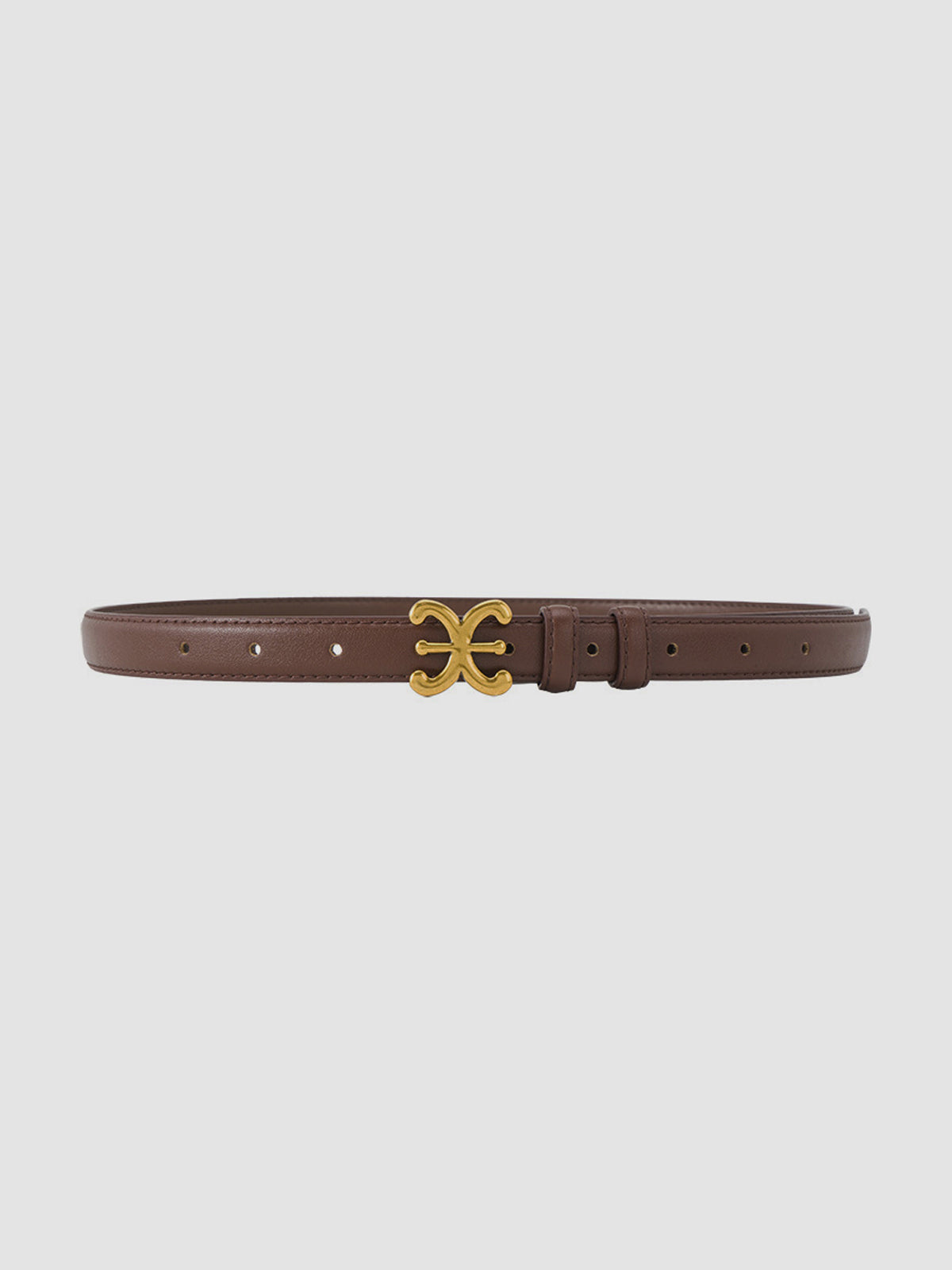 Genuine leather waist belt with sculpted gold-tone curved buckle for subtle everyday waist definition