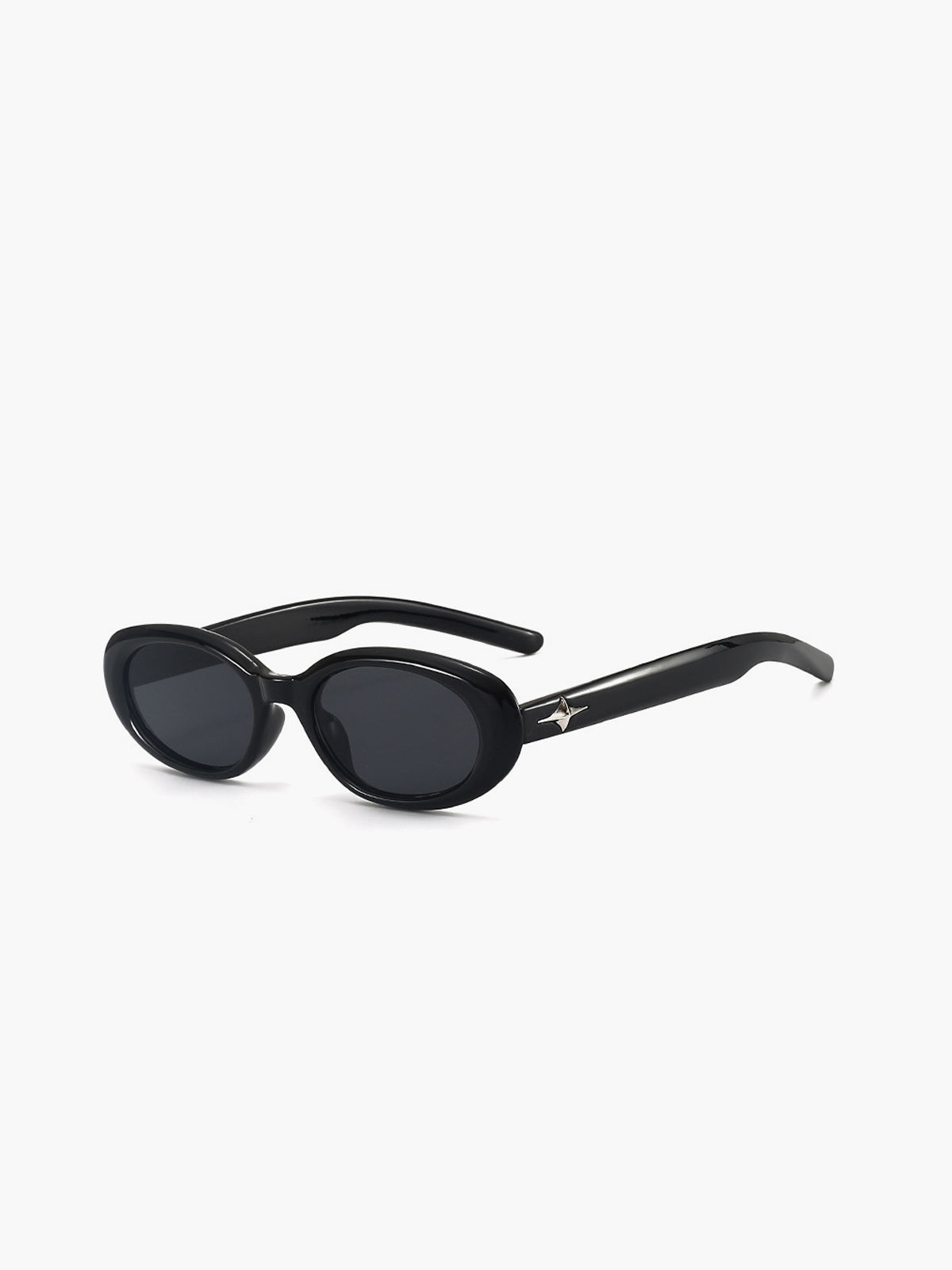Retro oval black sunglasses unisex high-gloss finish bold minimalist style with star detail