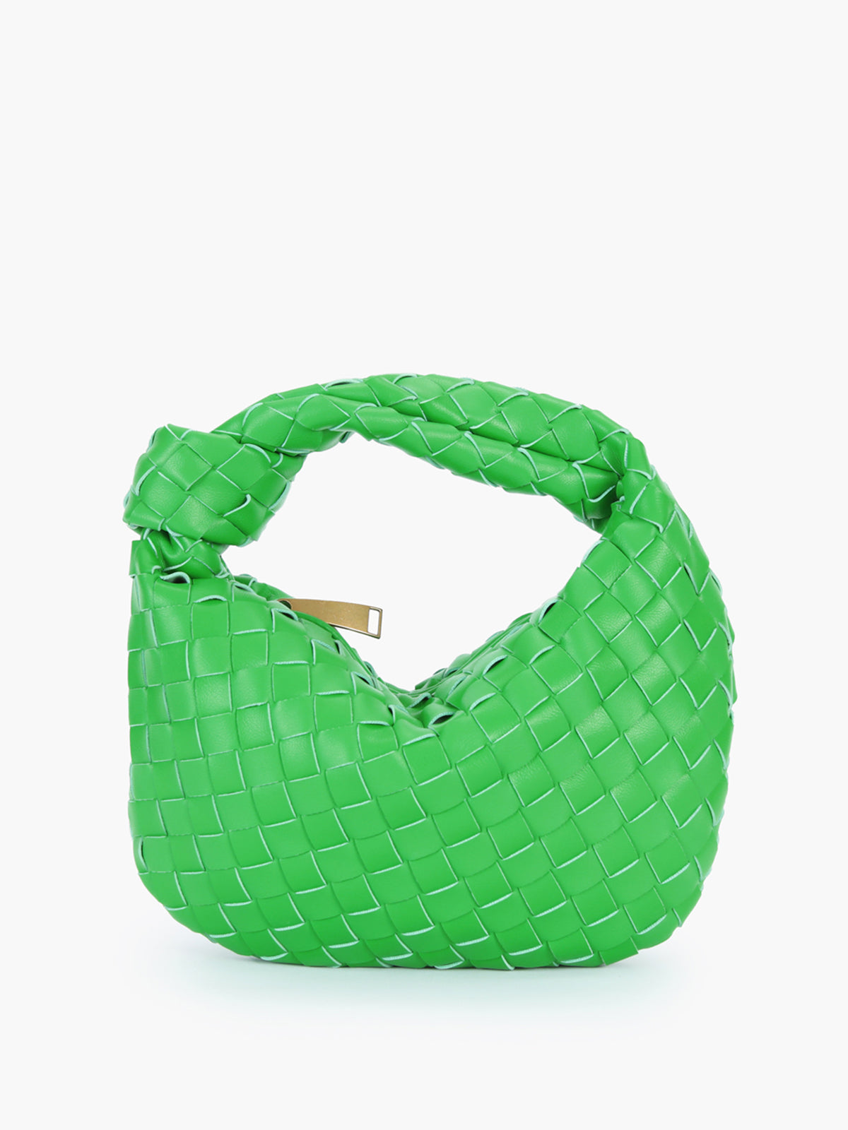 Women's braided knot handle shoulder bag with sculptural woven texture and padded lightweight silhouette