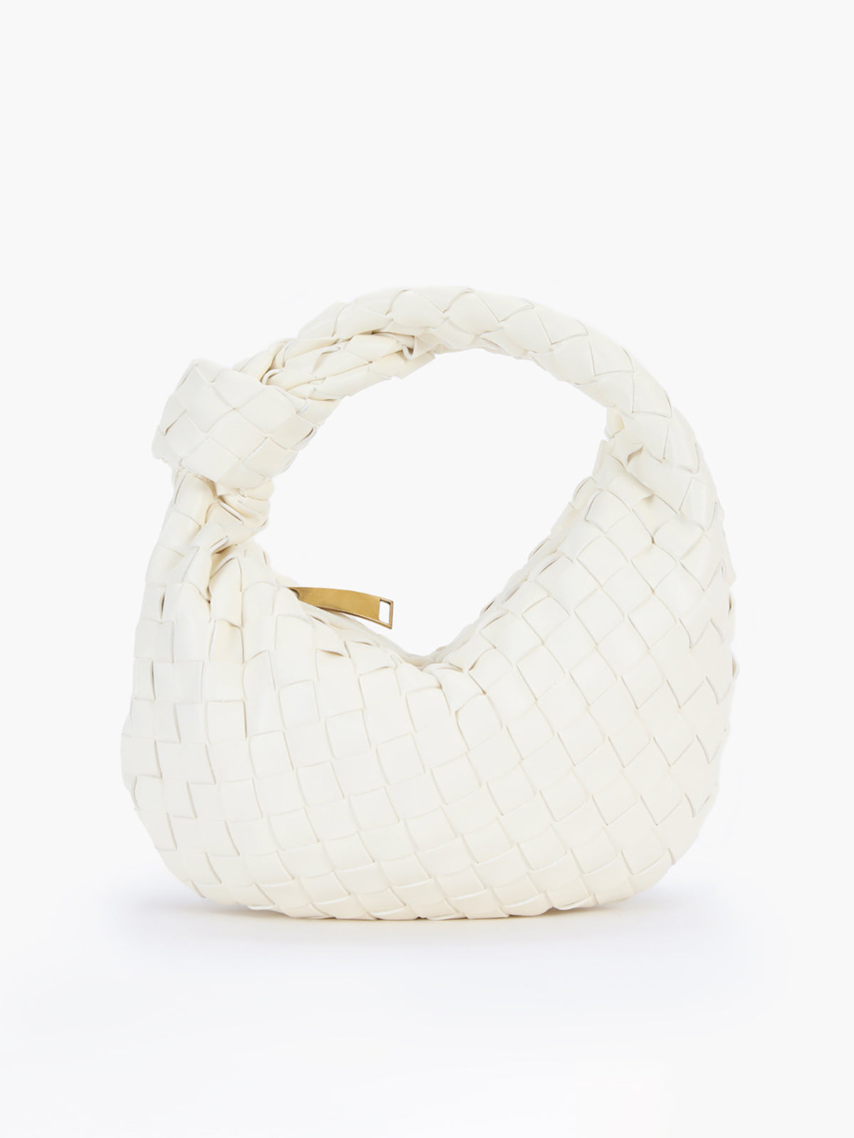 Women's braided knot handle shoulder bag, lightweight padded silhouette with sculptural woven texture