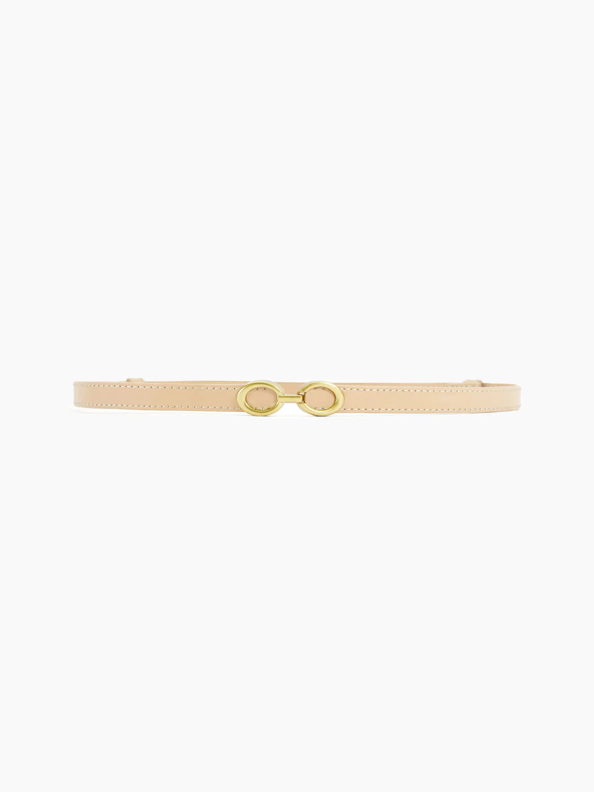 Women's rich brown leather belt tailored cut with sculptural brushed gold double-ring buckle