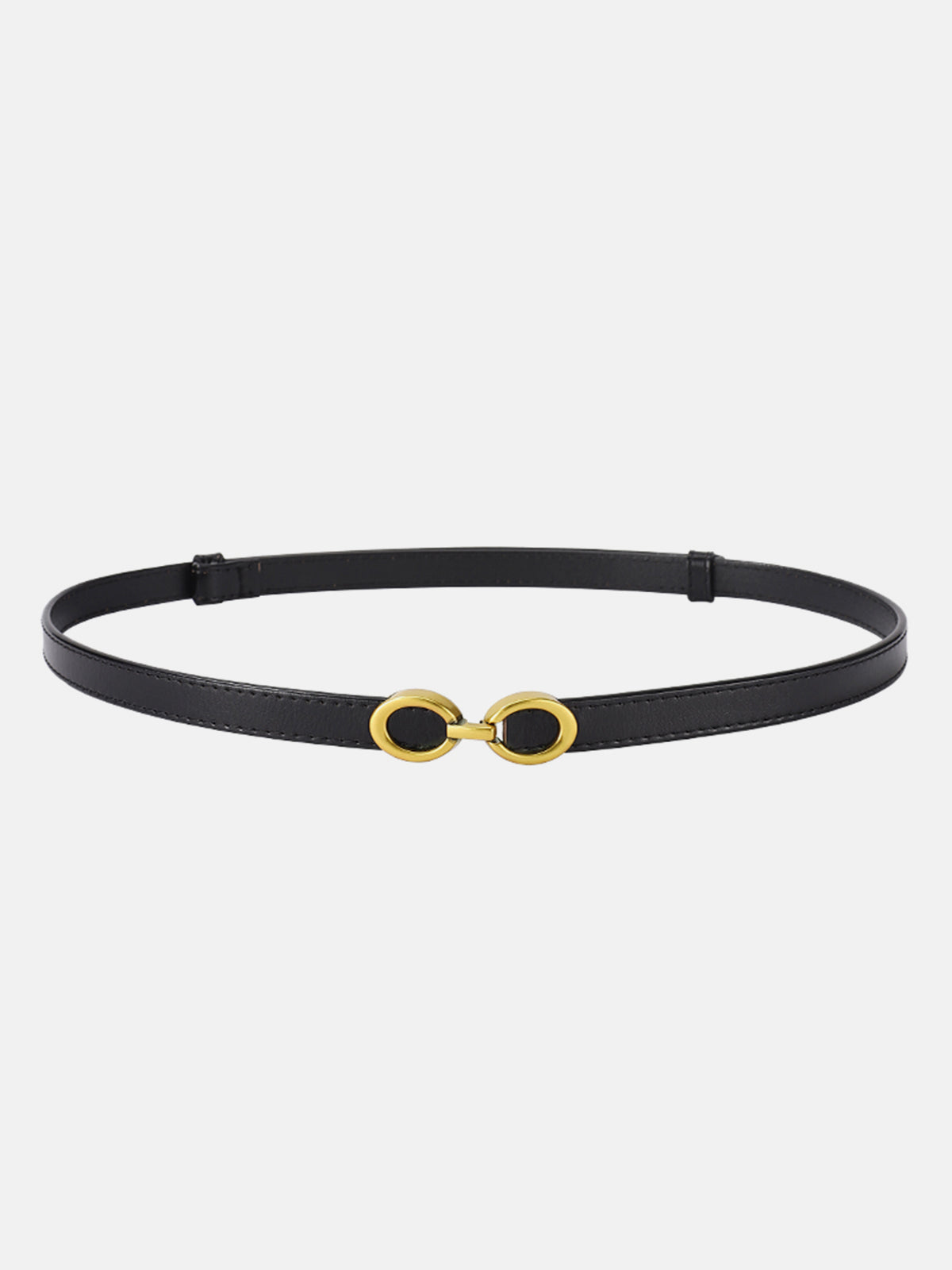 Women's rich brown leather belt tailored cut with sculptural brushed gold double-ring buckle