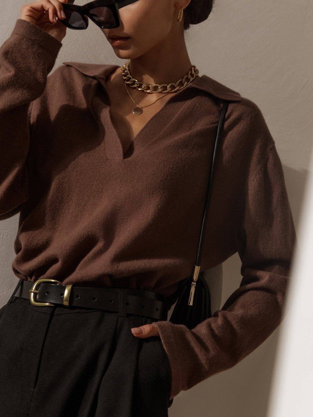 Women's soft knit V-neck sweater, versatile casual elegant style, flattering neckline for layering
