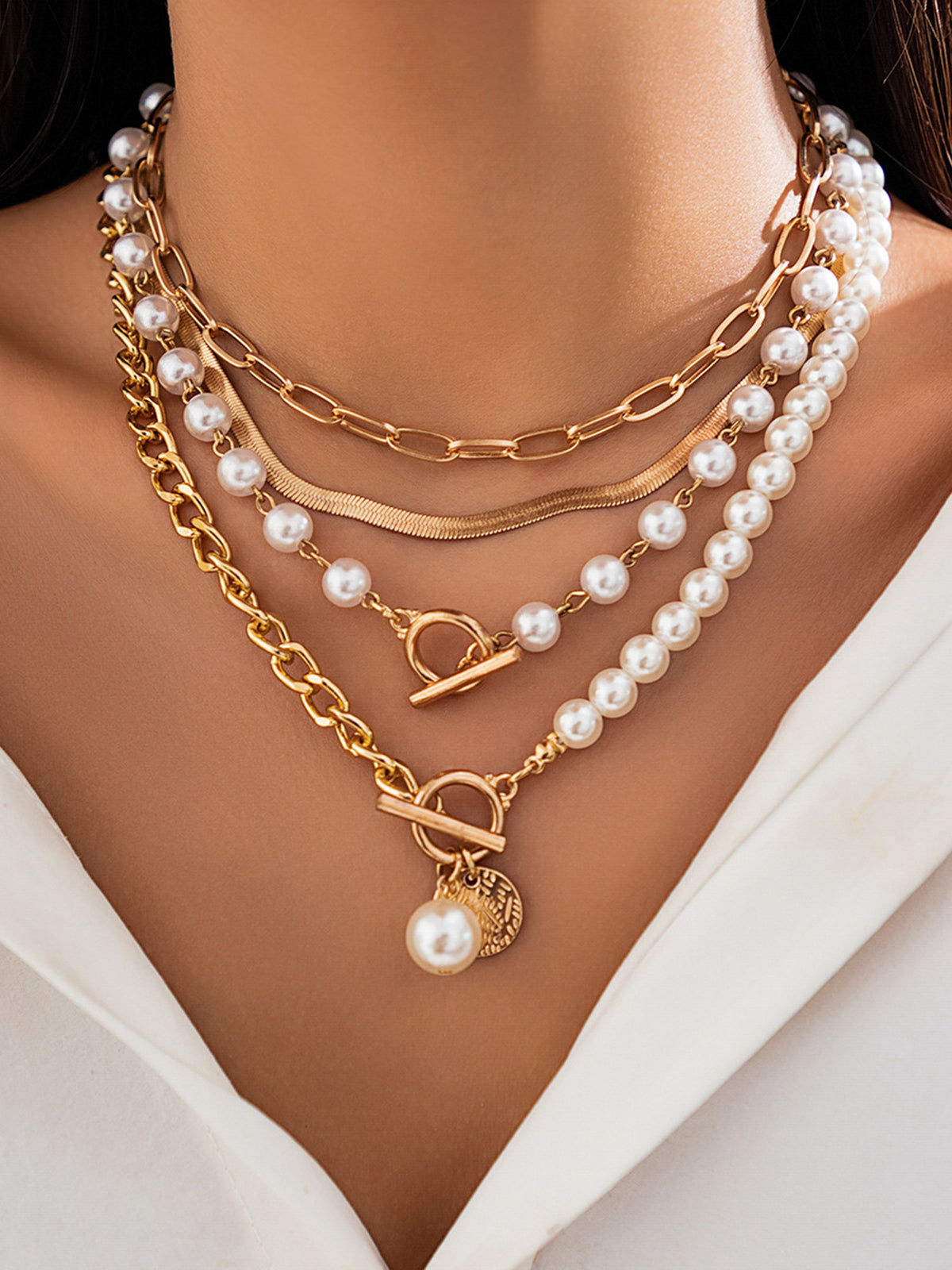 Pearl Decor Chain Layered Necklace - Urbann-Vibe