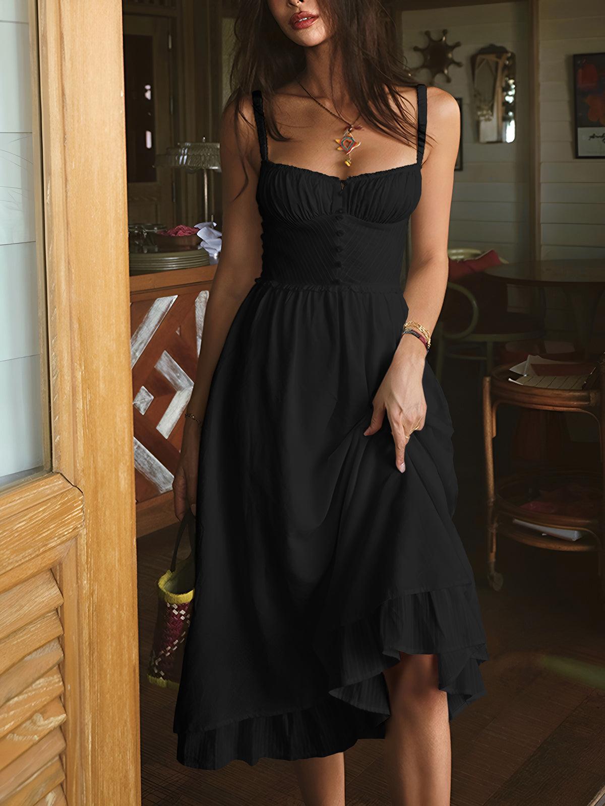Women's ruffle hem cami midi dress cotton blend elegant sleeveless with playful tiered hem