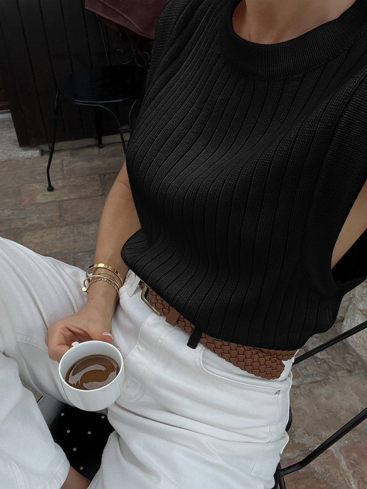 Unisex casual knit sweater vest minimalist plain silhouette comfortable layering piece polyester-acrylic blend