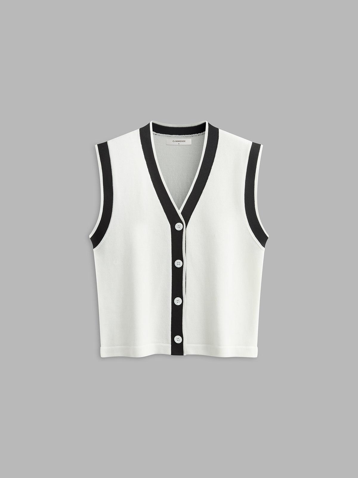 Unisex contrast trim knit sweater vest casual elegant layering piece for everyday comfort