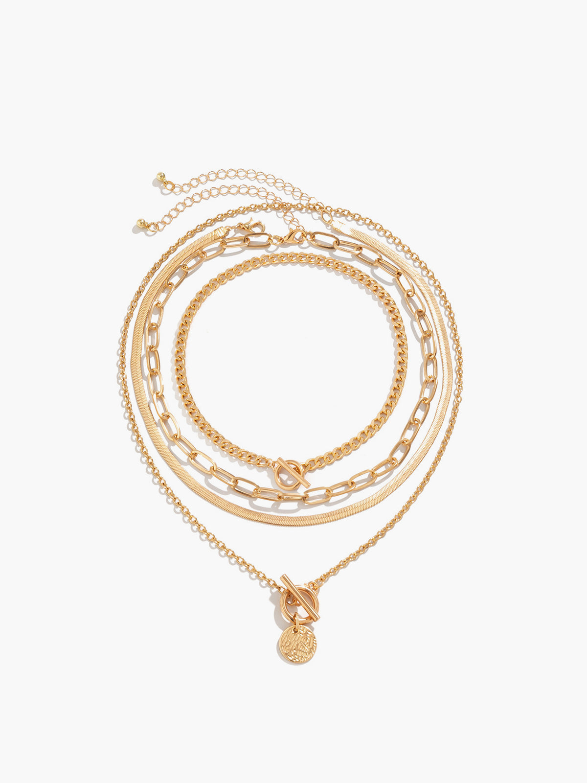 Gold layered necklace set mixed chains coin pendant minimalist everyday jewelry women