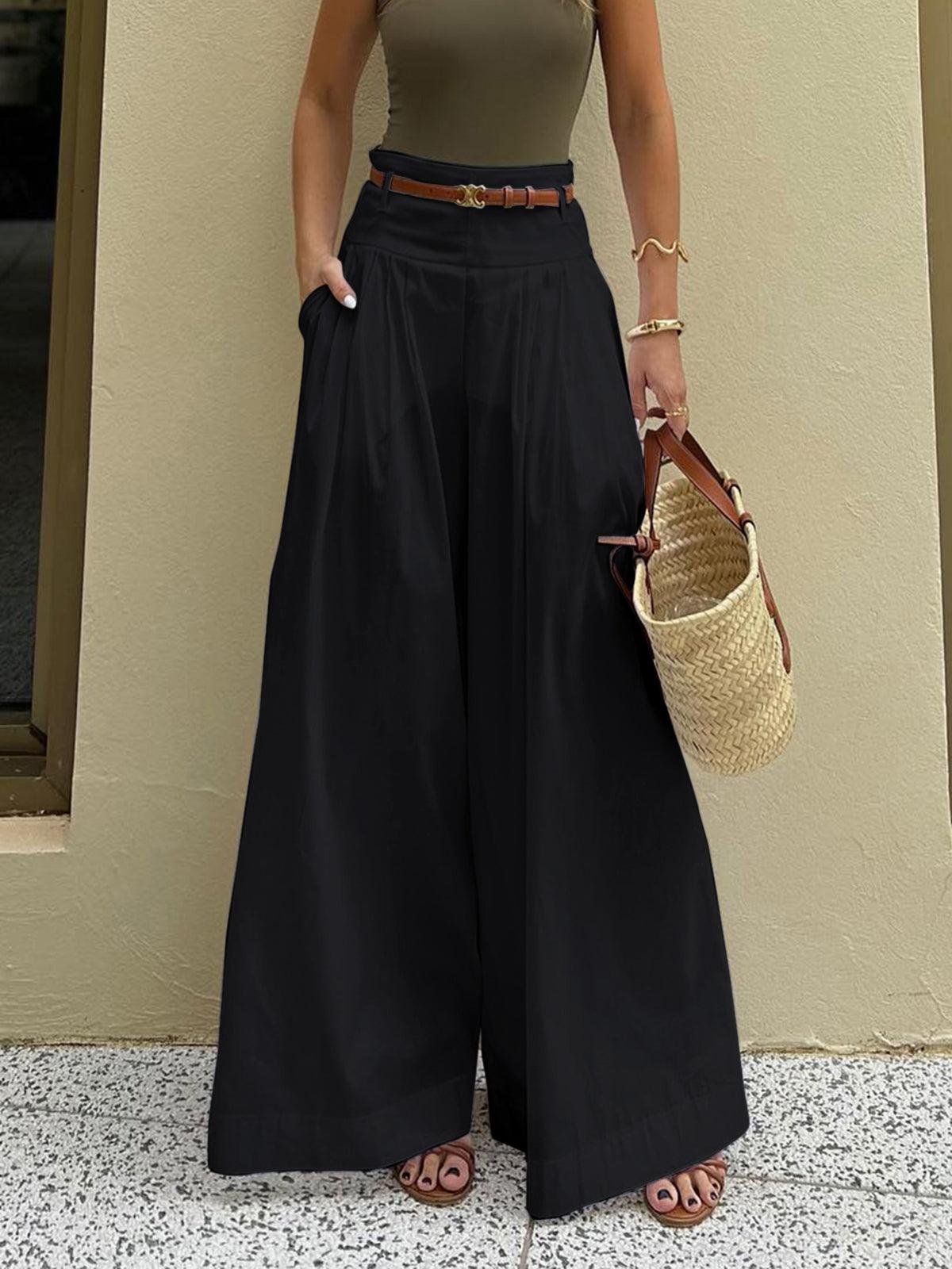 Women's cotton pleated wide-leg pants breathable casual vacation everyday comfort relaxed fit