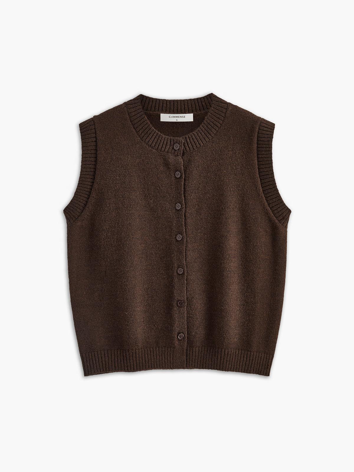 Unisex stretch knit button-up sweater vest with elegant front button closure for work and casual wear