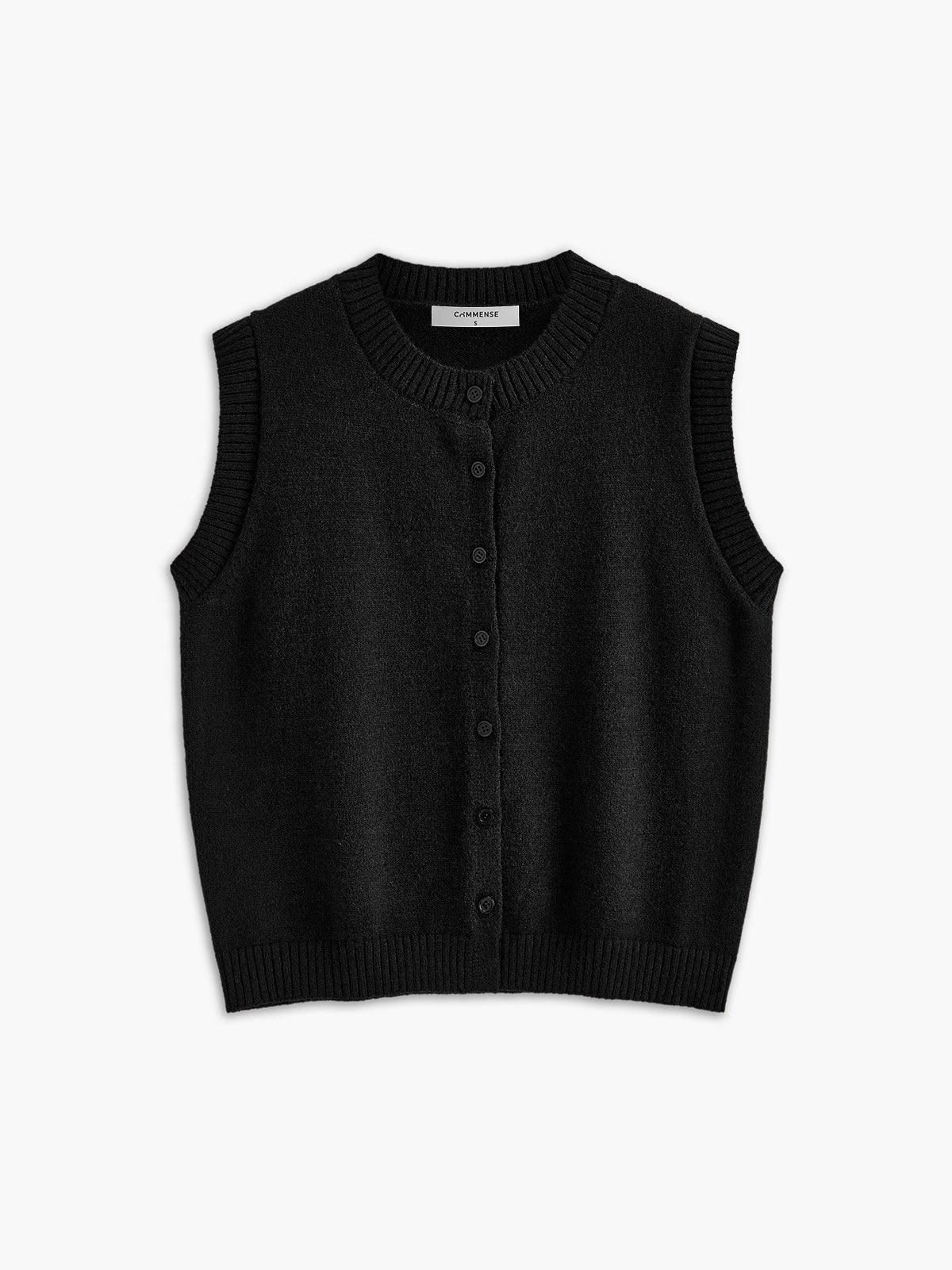 Unisex stretch knit button-up sweater vest with elegant front button closure for work and casual wear