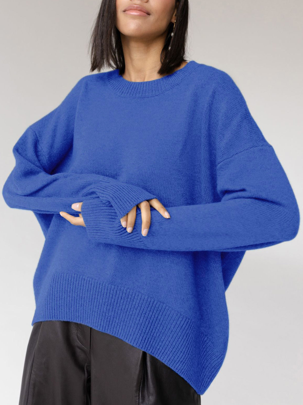 Women's oversized crewneck knit sweater relaxed fit cozy layering versatile casual streetwear