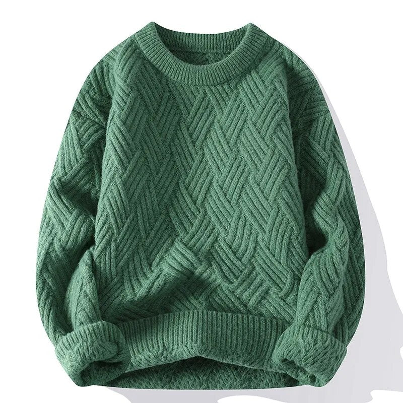 Gael vintage knit sweater in warm tones, relaxed fit with retro-textured pattern for cozy layering