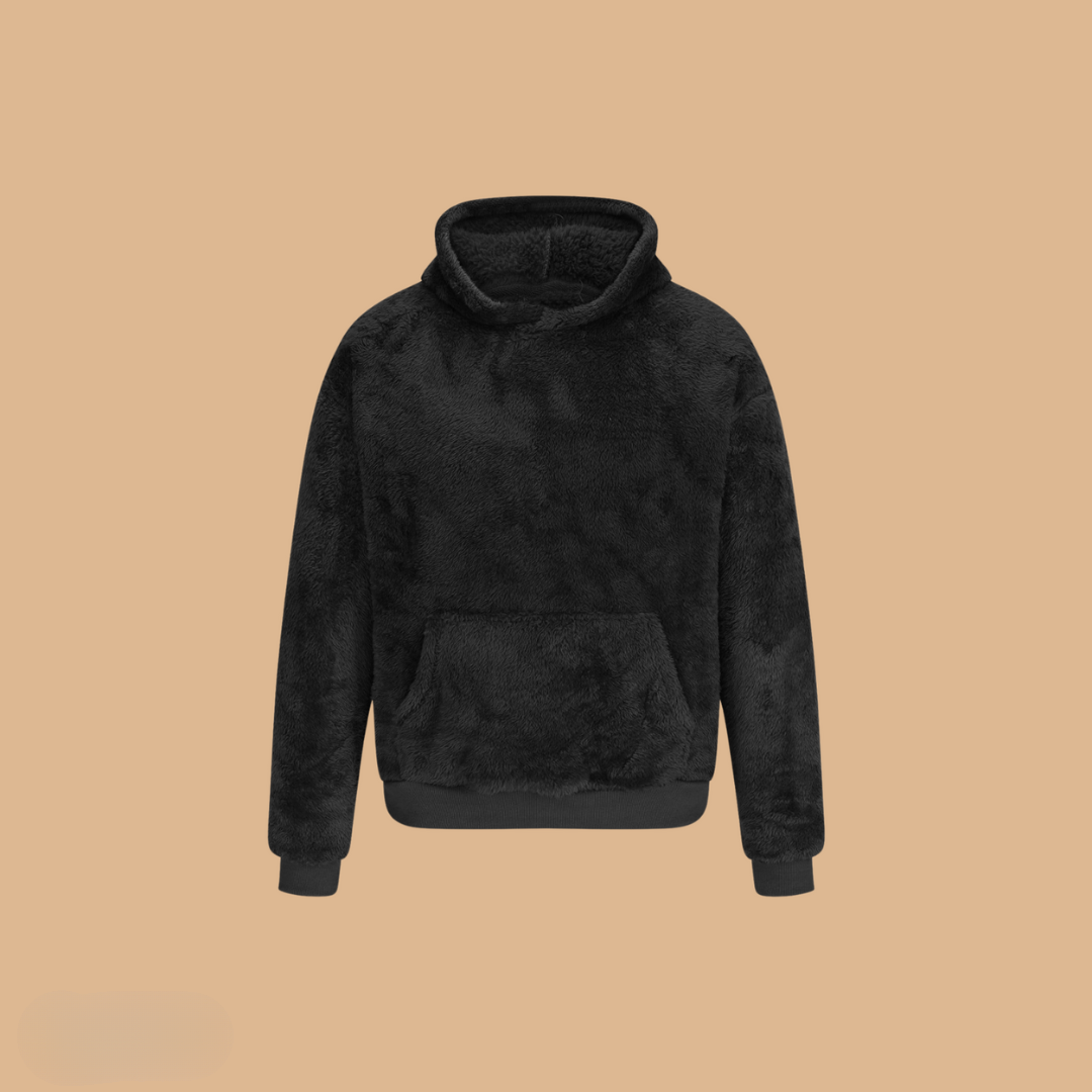 Beige unisex teddy bear hoodie relaxed fit ultra-soft plush faux fur sweatshirt