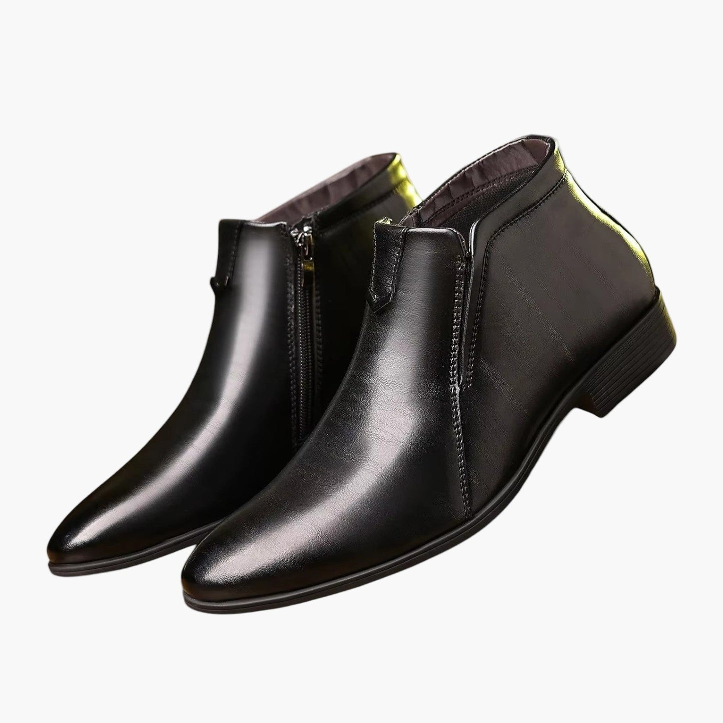 Men's brown retro pointed toe ankle boots with side zipper, elegant business casual style