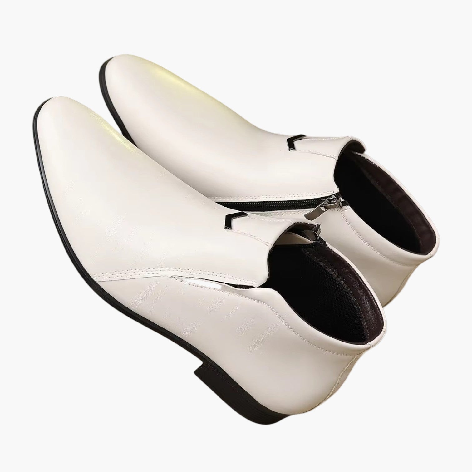 Men's brown retro pointed toe ankle boots with side zipper, elegant business-casual leather style