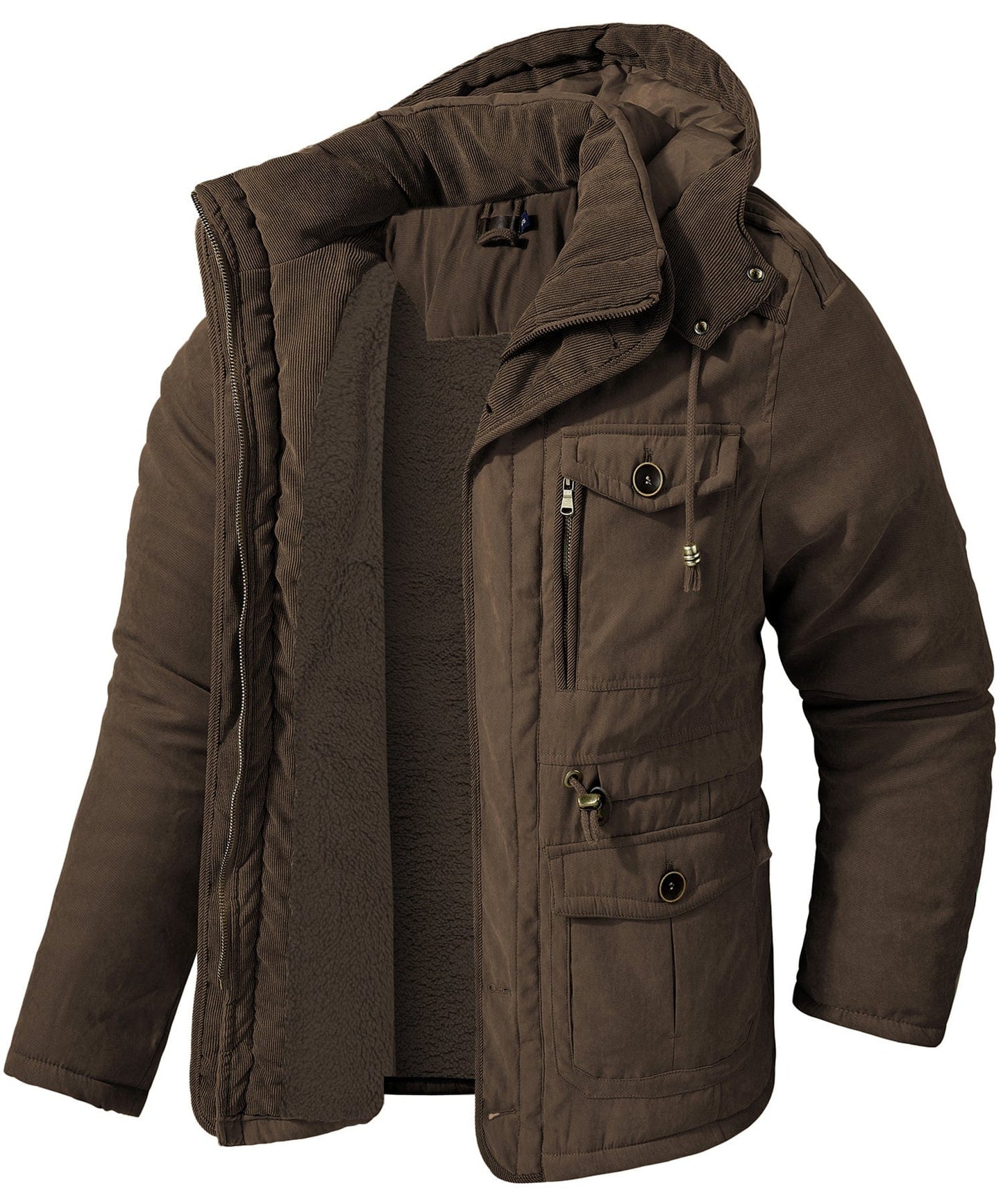 Men's Rowan insulated winter jacket, navy blue fleece-lined polyester with adjustable hood