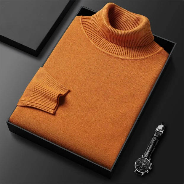 Men's premium turtleneck sweater in cotton blend knit, slim sharp silhouette for smart casual winter style