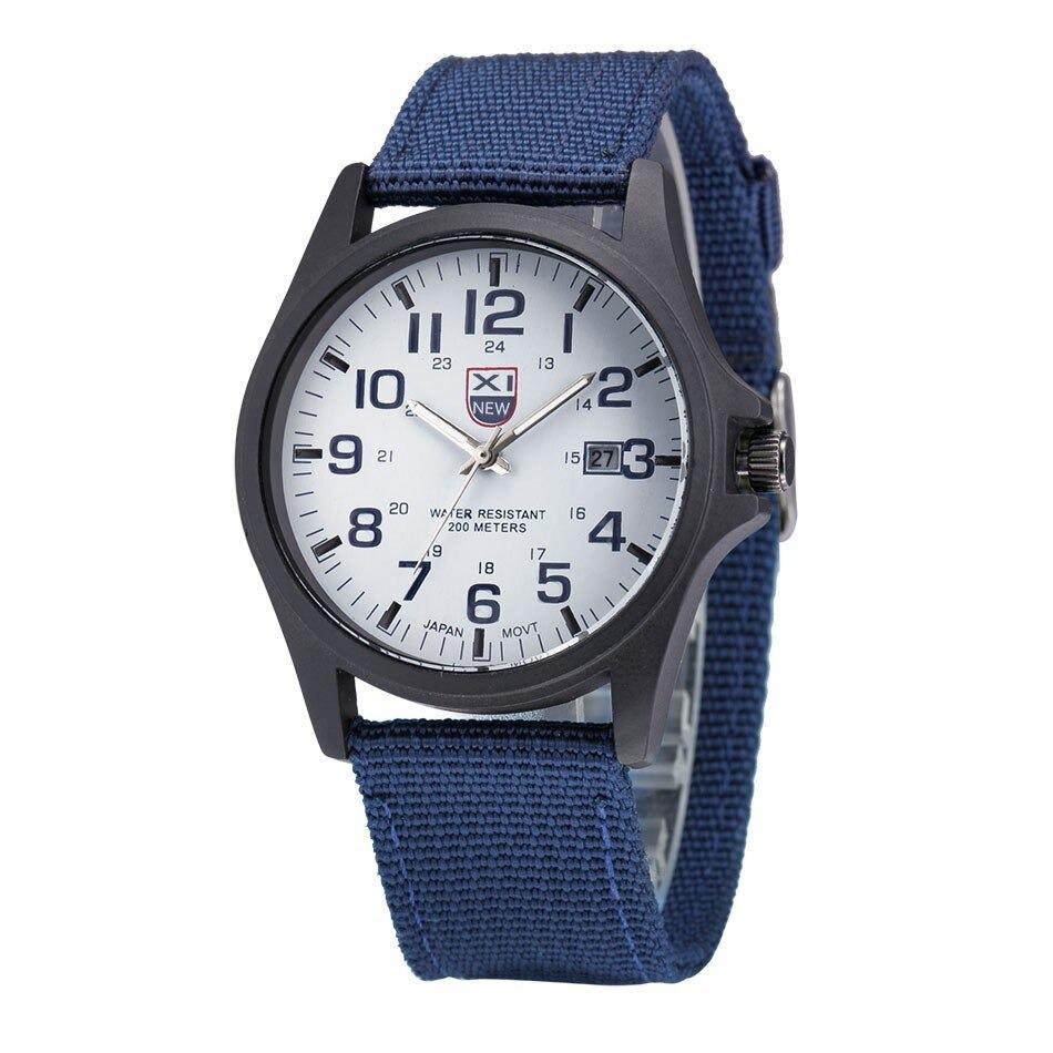 Men's tactical military analog watch 45mm stainless steel case luminous hands durable nylon strap outdoor