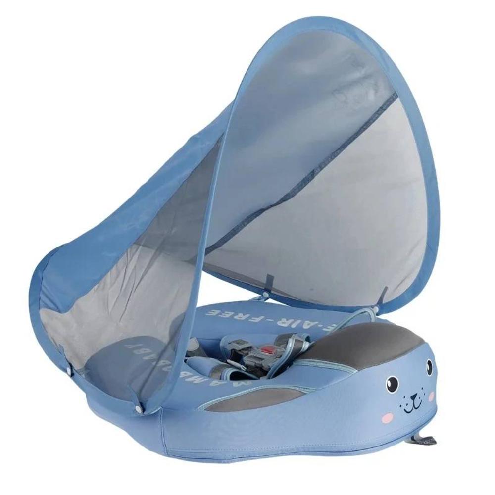 Baby swim float with UV sunshade canopy and adjustable harness for toddlers 3-24 months