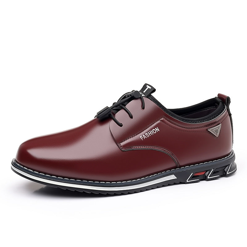 Men's black glossy dress sneakers with sporty lace-loop detail and cushioned insole by Urbann-Vibe