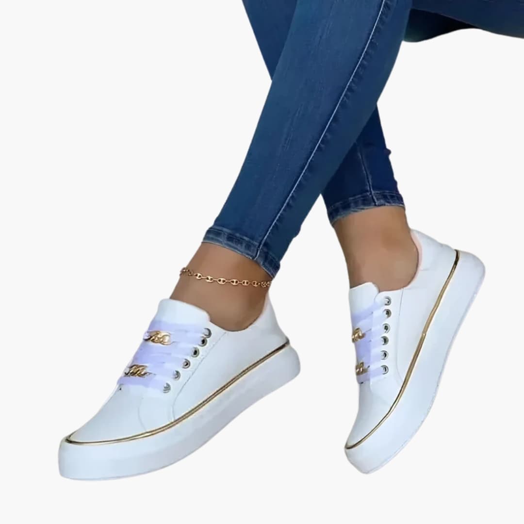 Women's low-top lace-up sneakers with metal chain detail for street style everyday comfort