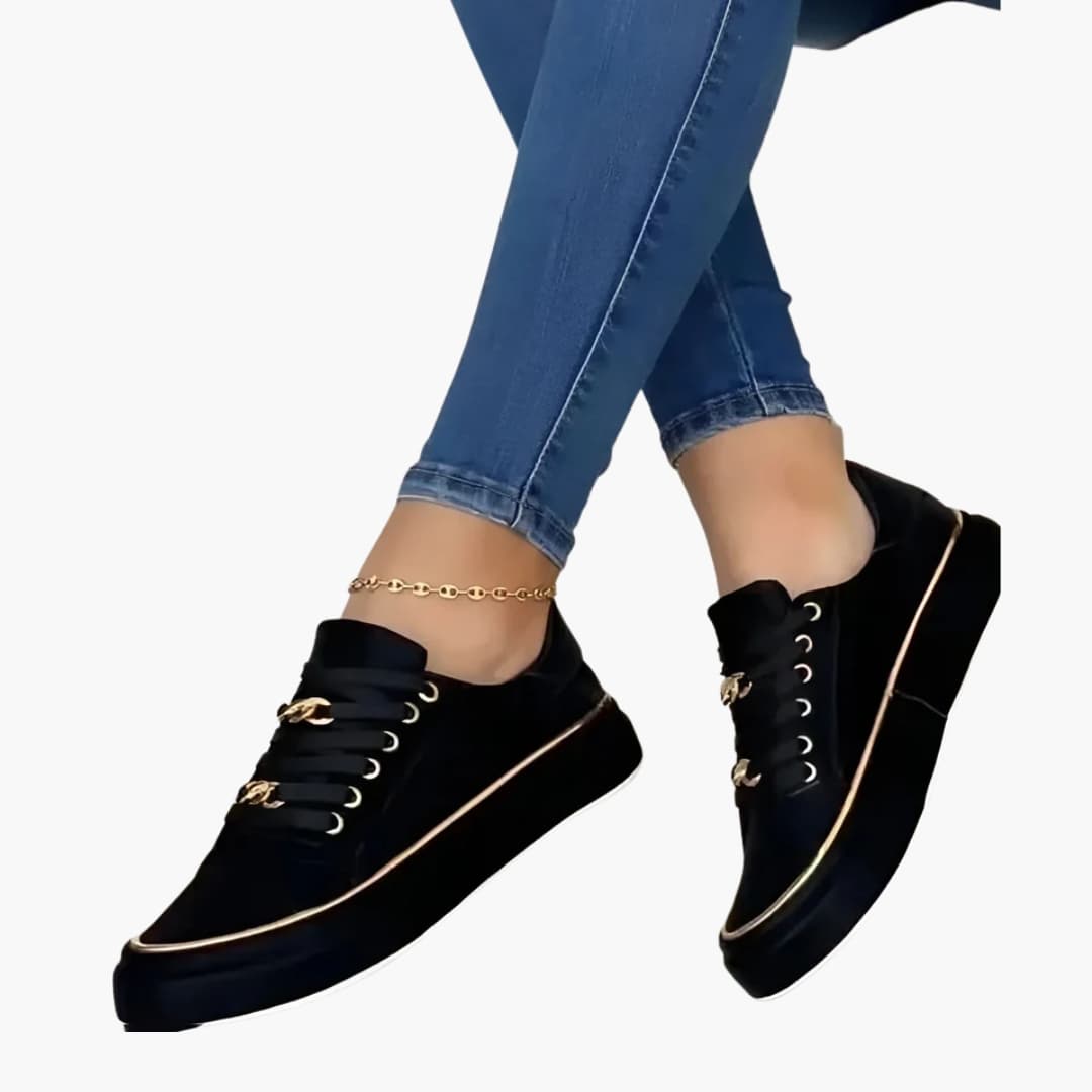 Women's low-top lace-up sneakers with metal chain detail for street style everyday comfort