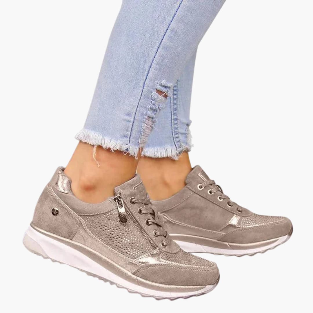 Women's lace-up sneakers with side zip, textured perforated panels and durable outsole for all-day comfort
