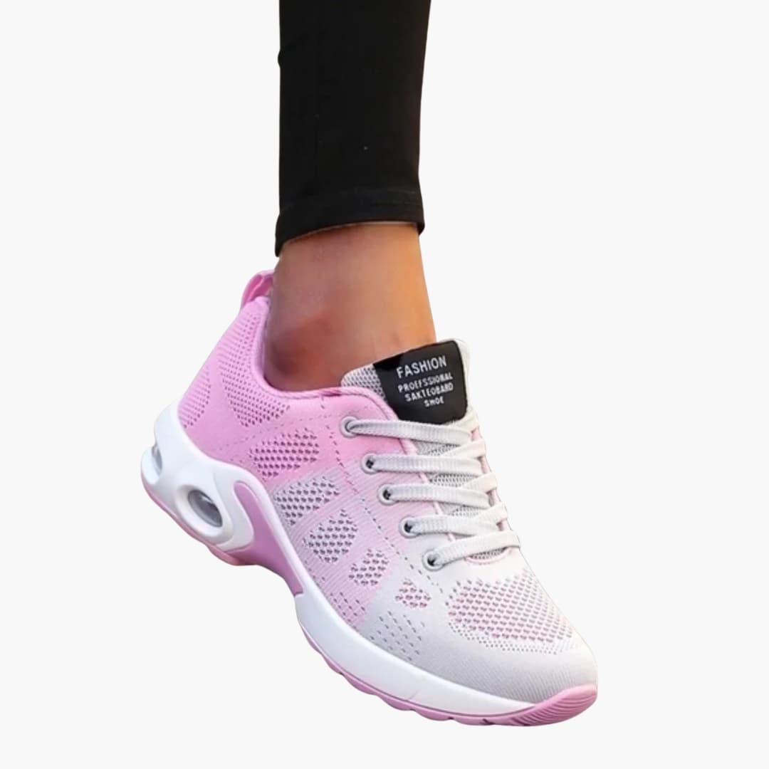 Women's white lace-up sneakers rounded toe woven textile upper everyday casual activewear
