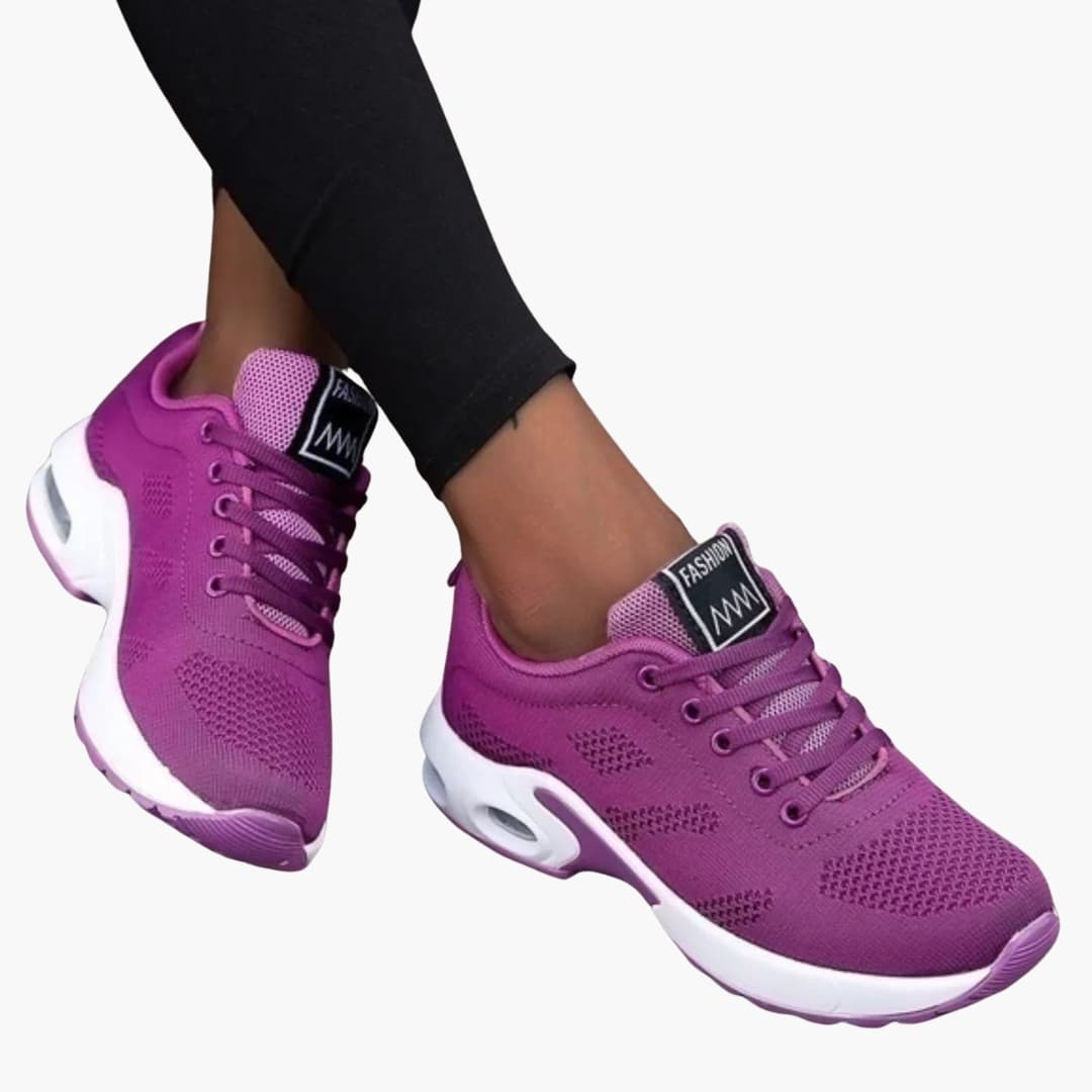 Women's white lace-up sneakers rounded toe woven textile upper everyday casual activewear