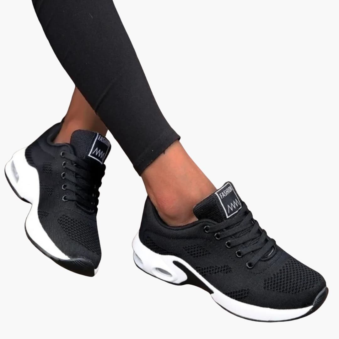 Women's white lace-up sneakers rounded toe woven textile upper everyday casual activewear