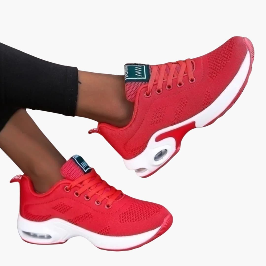 Women's white lace-up sneakers rounded toe woven textile upper everyday casual activewear