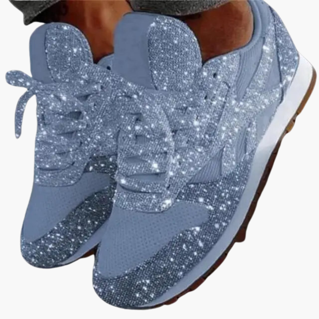 Women's glitter sneakers with sparkly upper, rubber sole, flexible casual-to-evening style