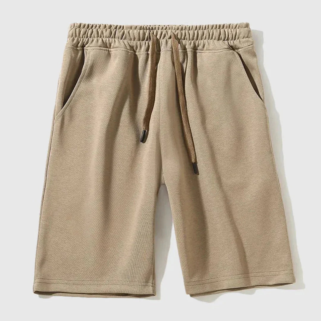 Men's heather gray drawstring jogger shorts relaxed fit breathable cotton-polyester everyday casual