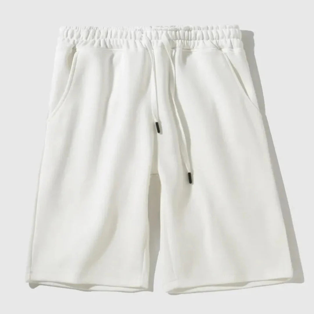 Men's gray cotton-polyester drawstring jogger shorts with relaxed fit and elastic waistband