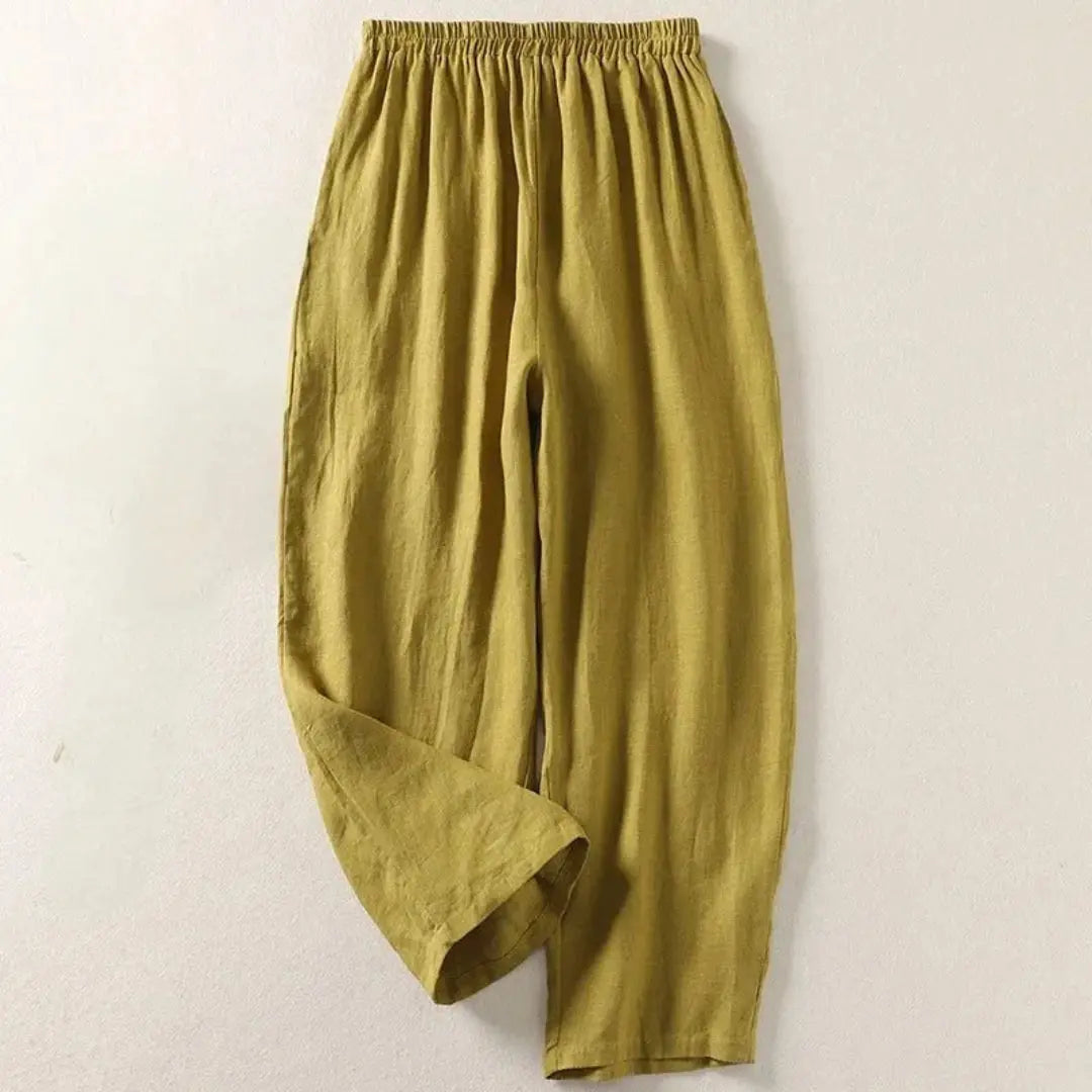 Women's lightweight linen pants natural beige relaxed fit elastic waist breezy summer beach style