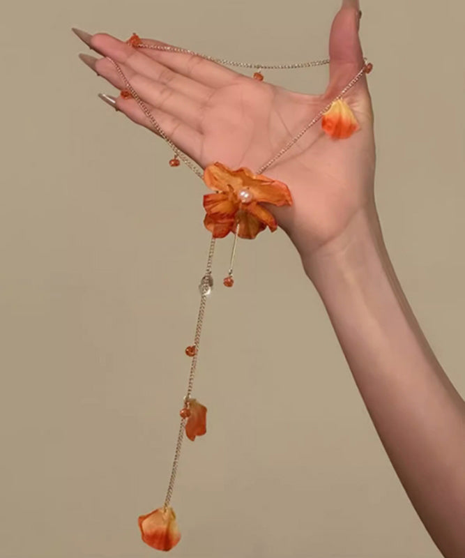 Collier avec pendentif à pompon floral en alliage orange plage - Urbann-Vibe