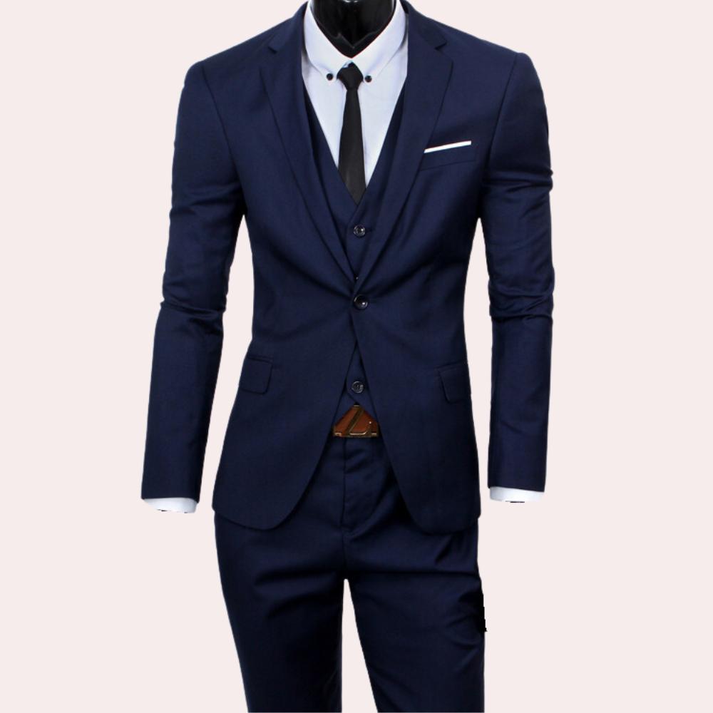 Bryson slim fit three-piece suit notch lapel wrinkle-resistant formal menswear versatile professional