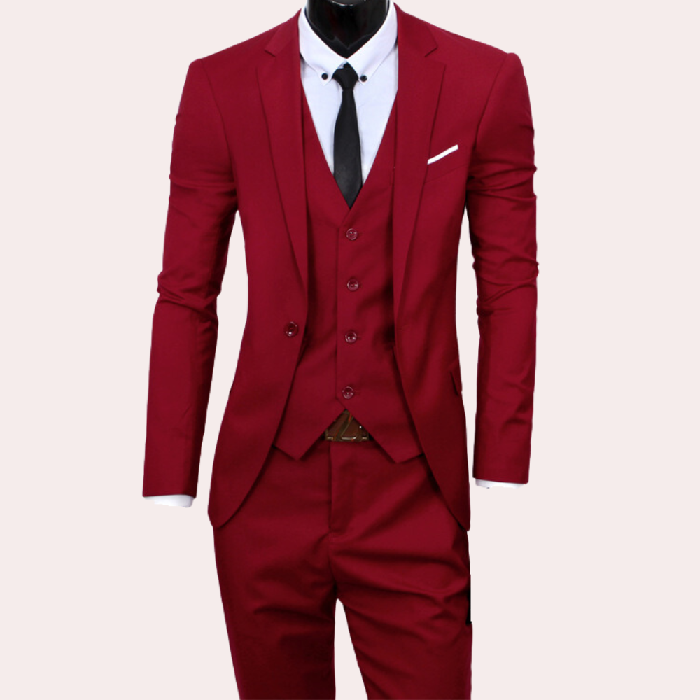 Bryson slim fit three-piece suit notch lapel wrinkle-resistant formal menswear versatile professional style