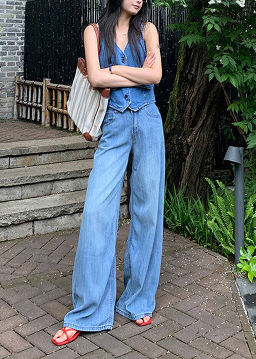 Magnifique pantalon en jean taille haute à poches bleues pour l'automne - Urbann-Vibe